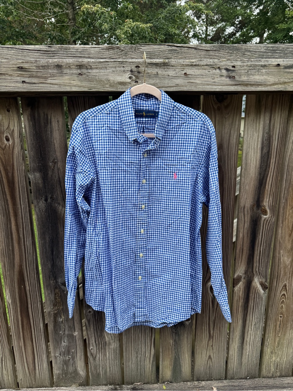 Ralph Lauren Blue and White Gingham Cotton Button-Down Shirt